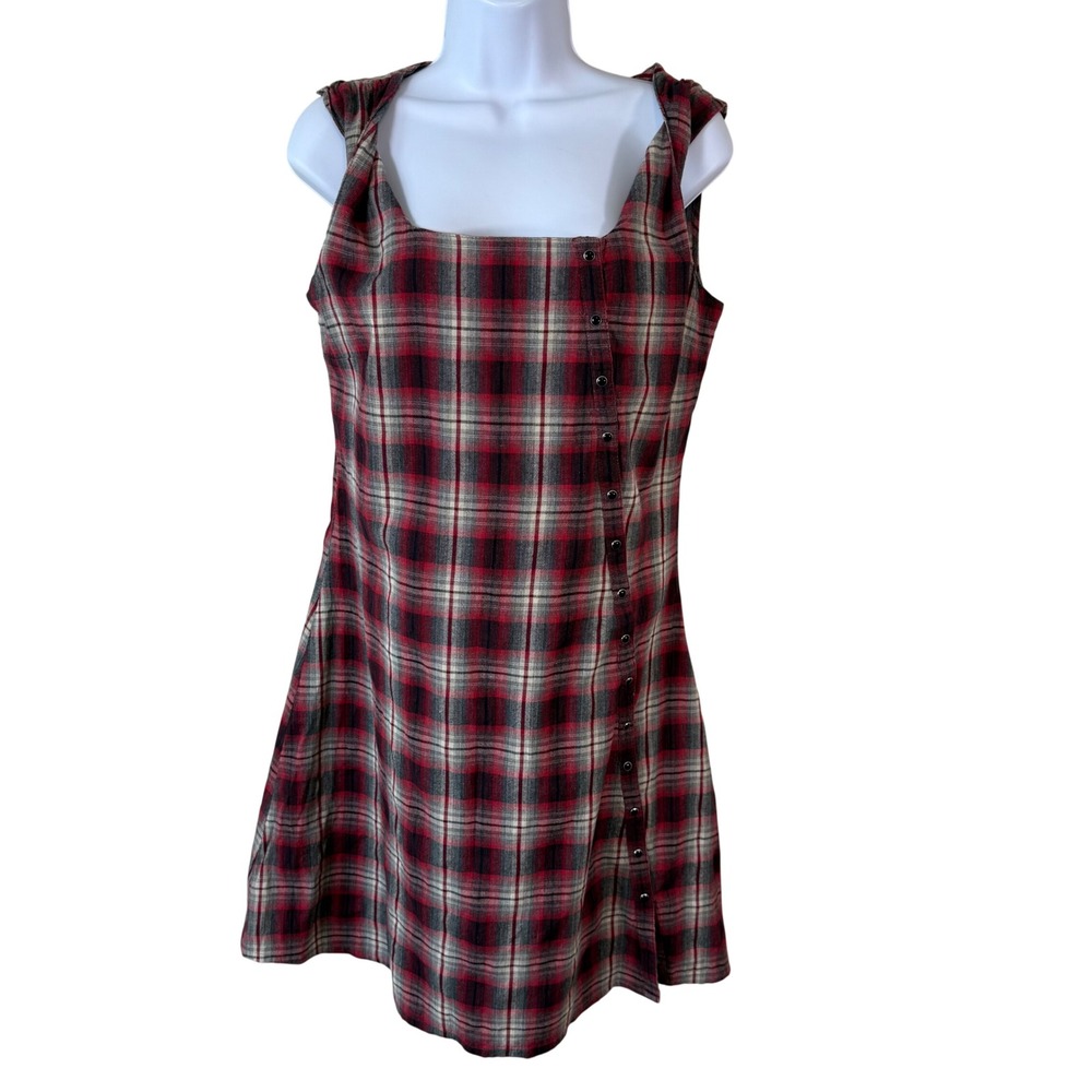 Kuhl Plaid Mini Dress Womens Med‎ Red Grunge Button Front Sleeveless schoolgir